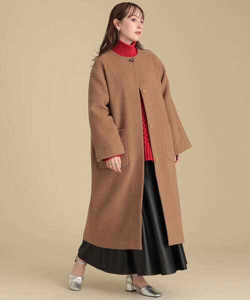 Ray BEAMS(レイビームス)の「Ray BEAMS / フード マフラー付き コート(ノーカラーコート・レディース・アイボリー/ブラウン系その他・0/1)」の11枚目の写真