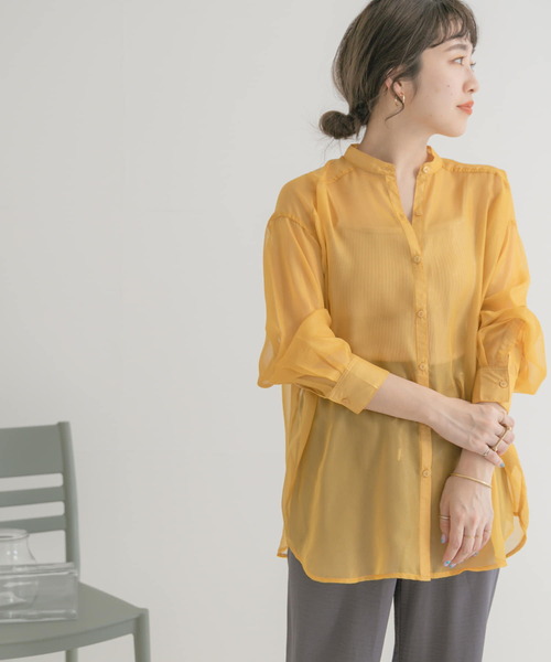 ITEMS URBANRESEARCH(アイテムズ アーバンリサーチ)の「ハクプリントシアーシャツ(シャツ/ブラウス・レディース・グレー/オレンジ/ブルー・FREE)」の7枚目の写真