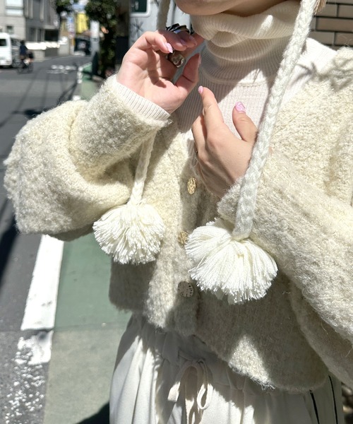 Alley by w closet(アリーバイダブルクローゼット)の「【Alley】ラメブークレショートカーディガン(カーディガン/ボレロ・レディース・ライトピンク/オフホワイト/ベージュ・FREE)」の9枚目の写真