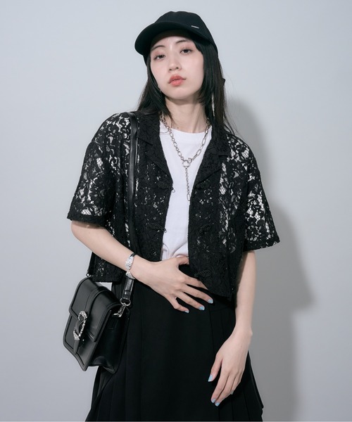 HARE(ハレ)の「カイキンレースチャイナシャツ(HARE)(シャツ/ブラウス・レディース・ホワイト/ブラック/ネイビー/オレンジ/ダークブルー・FREE)」の1枚目の写真