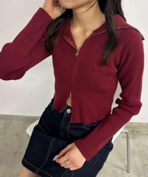 OLIVE des OLIVE(オリーブデオリーブ)の「ダブルジップビッグカラーリブニット 1032050190(ニット/セーター・レディース・ボルドー/ブラック/トップグレー/ピンク/オフホワイト・FREE)」の5枚目の写真