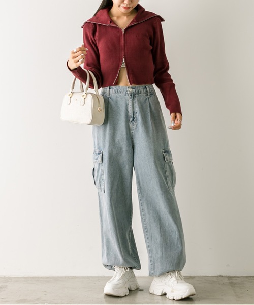 OLIVE des OLIVE(オリーブデオリーブ)の「ダブルジップビッグカラーリブニット 1032050190(ニット/セーター・レディース・ボルドー/ブラック/トップグレー/ピンク/オフホワイト・FREE)」の12枚目の写真
