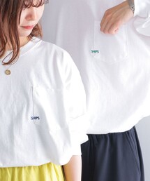 *SHIPS: ワンポイント マイクロ SHIPSロゴ ポケット ロングスリーブ Tシャツ (ロンT)