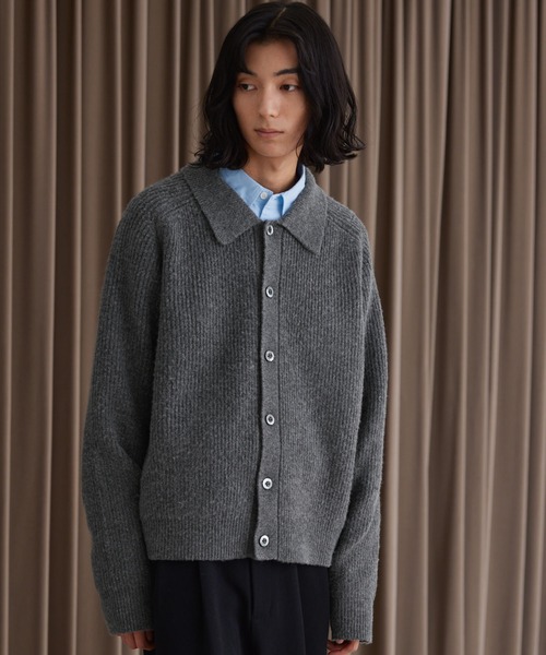 LUENNA(ルエナ)の「【LUENNA】Collared Knit Polo Cardigan / 襟付き ニットポロ カーディガン(カーディガン/ボレロ・メンズ・グレー/ダークブラウン・L/M/S)」の4枚目の写真
