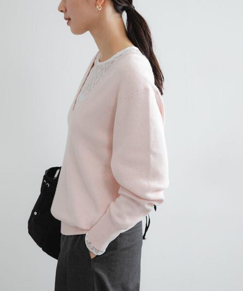 URBAN RESEARCH(アーバンリサーチ)の「new basic カシミヤコットンVネックチュニックニット(チュニック・レディース・ピンク/ブルー系その他/カーキ・FREE)」の4枚目の写真