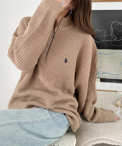 U.S. POLO ASSN.(ユーエスポロアッスン)の「【累計お気に入り数5万件突破!大人気厚手ニット】Ada./U.S. POLO ASSN./ユーエスポロアッスン ハーフジップニット(ニット/セーター・レディース・アイボリー/ブラック/ベージュ/イエロー/ネイビー/ダークブルー/グレー/オートミール・M/L)」の5枚目の写真