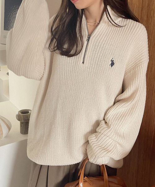 U.S. POLO ASSN.(ユーエスポロアッスン)の「【累計お気に入り数5万件突破!大人気厚手ニット】Ada./U.S. POLO ASSN./ユーエスポロアッスン ハーフジップニット(ニット/セーター・レディース・アイボリー/ブラック/ベージュ/イエロー/ネイビー/ダークブルー/グレー/オートミール・M/L)」の2枚目の写真