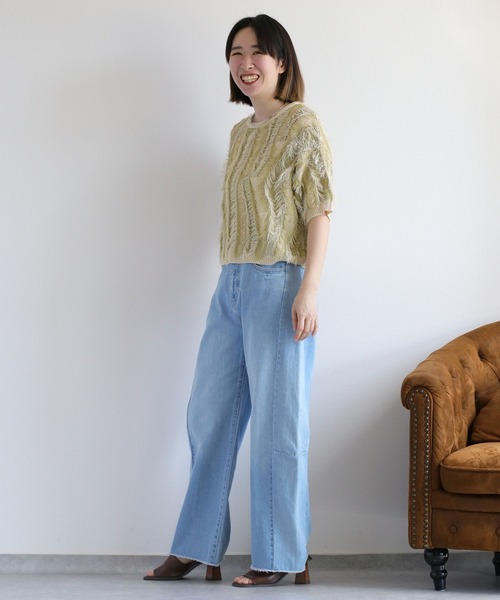 cepo(セポ)の「麻タッチフリンジショートニット(ニット/セーター・レディース・ブラック系/グリーン系・M)」の9枚目の写真