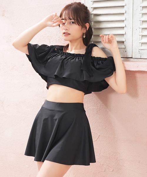 Honeys(ハニーズ)の「水着2点セット/肩リボン(水着・レディース・サックスブルー/ピンク系その他/ブラック/ブラック系その他・L/LL/M/S)」の1枚目の写真