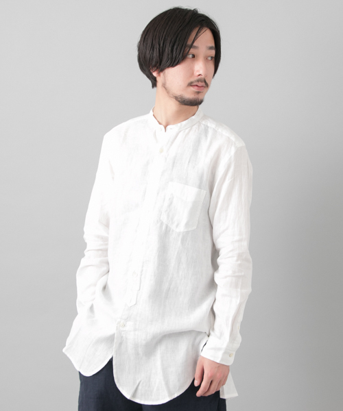 URBAN RESEARCH(アーバンリサーチ)の「UR リネンバンドロングカラーシャツ(シャツ/ブラウス・メンズ・ネイビー/ホワイト・MEDIUM/LARGE)」の1枚目の写真