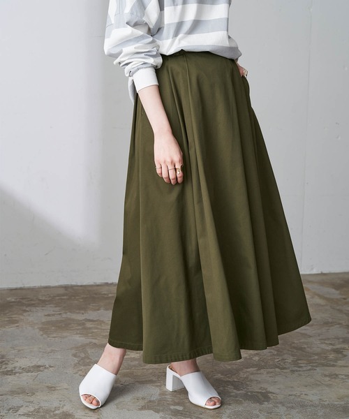 Dickies(ディッキーズ)の「Dickies ディッキーズ 別注 限定 TCツイルタック入りロングフレアスカート(スカート・レディース・ブラック/ベージュ/ネイビー/ブラウン/オフホワイト/オリーブ・FREE)」の1枚目の写真