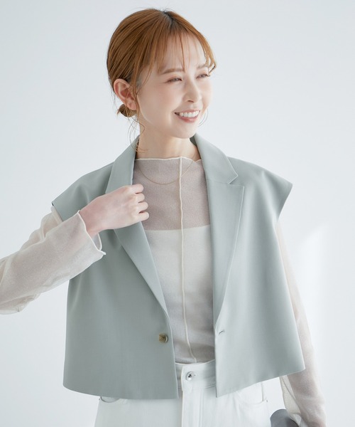 ROPE' PICNIC(ロペピクニック)の「ショート丈ジレ/UVカット・リンクコーデ(ベスト・レディース・サックスブルー/ベージュ系その他2/ネイビー・38)」の10枚目の写真