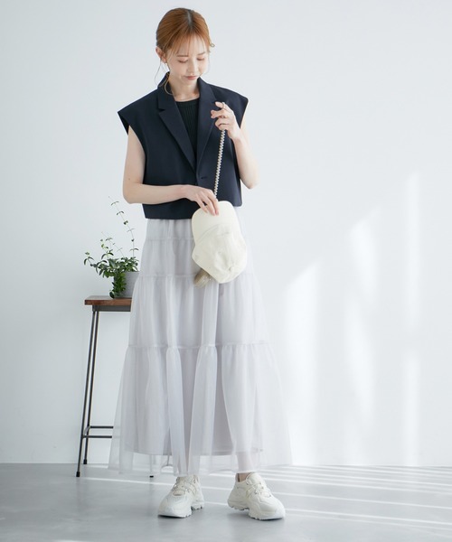 ROPE' PICNIC(ロペピクニック)の「ショート丈ジレ/UVカット・リンクコーデ(ベスト・レディース・サックスブルー/ベージュ系その他2/ネイビー・38)」の12枚目の写真