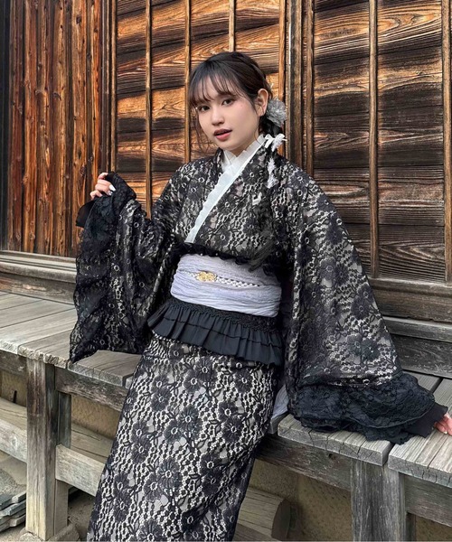 AS KNOW AS plus(アズノゥアズプラス)の「●レースデザイン浴衣 3点セット(キャミワンピース・羽織り・兵児帯)(浴衣・レディース・ブルー系/ブラック系/ピンク系/ブラック系その他/ブルー系その他/ブラック系1・FREE)」の3枚目の写真