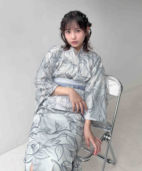 AS KNOW AS plus(アズノゥアズプラス)の「●レースデザイン浴衣 3点セット(キャミワンピース・羽織り・兵児帯)(浴衣・レディース・ブルー系/ブラック系/ピンク系/ブラック系その他/ブルー系その他/ブラック系1・FREE)」の4枚目の写真