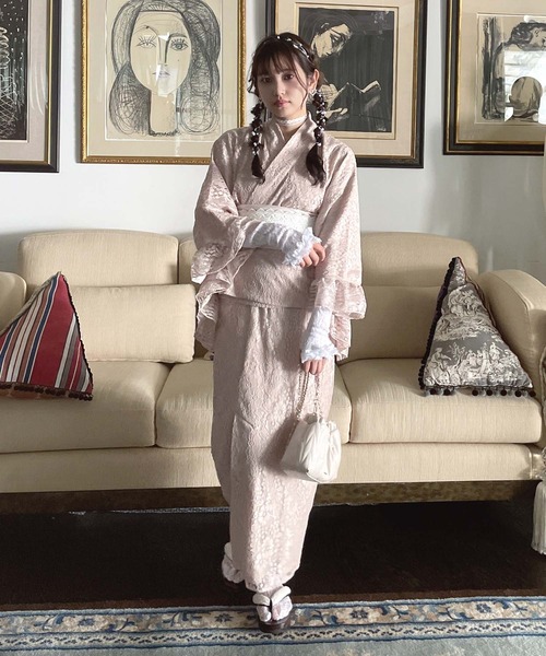AS KNOW AS plus(アズノゥアズプラス)の「●レースデザイン浴衣 3点セット(キャミワンピース・羽織り・兵児帯)(浴衣・レディース・ブルー系/ブラック系/ピンク系/ブラック系その他/ブルー系その他/ブラック系1・FREE)」の7枚目の写真