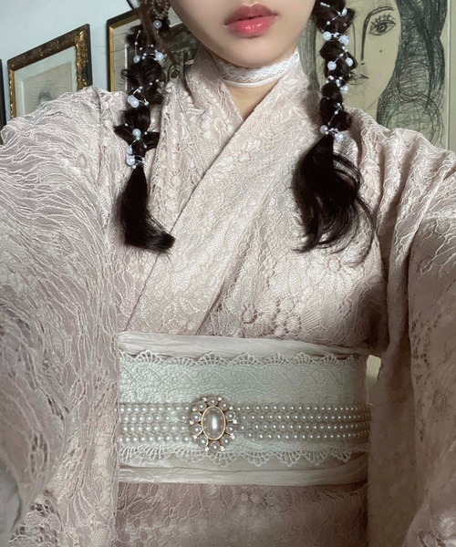 AS KNOW AS plus(アズノゥアズプラス)の「●レースデザイン浴衣 3点セット(キャミワンピース・羽織り・兵児帯)(浴衣・レディース・ブルー系/ブラック系/ピンク系/ブラック系その他/ブルー系その他/ブラック系1・FREE)」の10枚目の写真