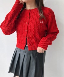 ☆ロゴ刺繍 ケーブル編みショートカーディガン