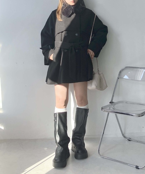 AS KNOW AS plus(アズノゥアズプラス)の「♪取り外し可能 エコファー衿 ベルト付きミドルコート(チェスターコート・レディース・アイボリー/ブラック/ベージュ/杢グレー・FREE)」の11枚目の写真