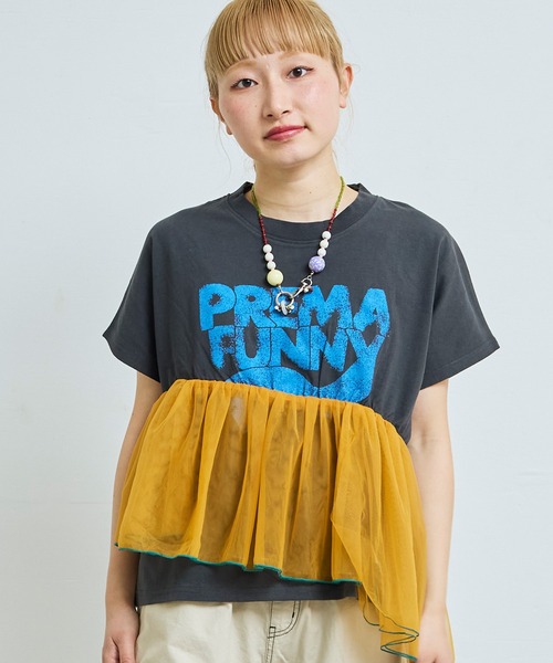 MARKEY'S(マーキーズ)の「ドルマンチュールドッキングTシャツ/おとな(Tシャツ/カットソー・レディース・ホワイト系その他/グリーン/チャコール・160cm)」の4枚目の写真