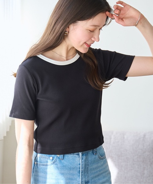 WEGO(ウィゴー)の「WEGO/コンパクトリブT(Tシャツ/カットソー・レディース・ブラック系その他/ブルー/ブラック系その他5/ブラック/ホワイト系その他5/ホワイト系その他/レッド/ホワイト/ライム・LARGE/MEDIUM/SMALL)」の5枚目の写真