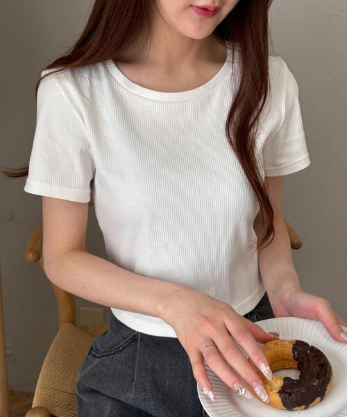 WEGO(ウィゴー)の「WEGO/コンパクトリブT(Tシャツ/カットソー・レディース・ブラック/オフホワイト/レッド・MEDIUM/SMALL)」の2枚目の写真