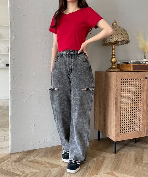 WEGO(ウィゴー)の「WEGO/コンパクトリブT(Tシャツ/カットソー・レディース・ブラック/オフホワイト/レッド・MEDIUM/SMALL)」の22枚目の写真