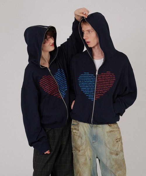 WISH FOR EVER(ウィッシュフォーエバー)の「【 WISH FOR EVER × ONCILY 】HEART COLLAB FULL-ZIP HOODIE/ハートコラボフルジップフーディ(パーカー・メンズ・ライトグレー/ブラック/ネイビー/ダークブルー/レッド/その他・SMALL/LARGE/MEDIUM)」の7枚目の写真