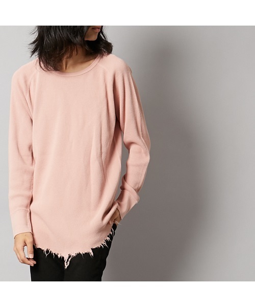 AMERICAN RAG CIE(アメリカンラグシー)の「裾ダメージ加工 丸胴 ロングサーマル 長袖 カットソー WEB限定(Tシャツ/カットソー・メンズ・ホワイト/ピンク/ブルー/ネイビー/チャコールグレー・1/2/3)」の5枚目の写真