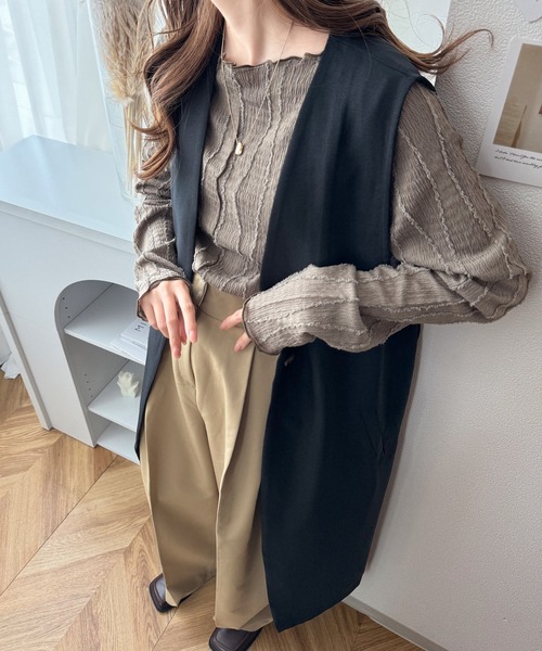 classicalelf(クラシカルエルフ)の「知的さを+1。大人こなれ感叶う定番ロングジレ(ベスト・レディース・ブラック/ベージュ/アイボリー・SMALL/MEDIUM/LARGE/X-LARGE)」の5枚目の写真
