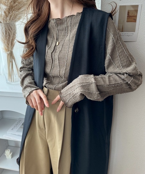 classicalelf(クラシカルエルフ)の「知的さを+1。大人こなれ感叶う定番ロングジレ(ベスト・レディース・ブラック/ベージュ/アイボリー・SMALL/MEDIUM/LARGE/X-LARGE)」の6枚目の写真
