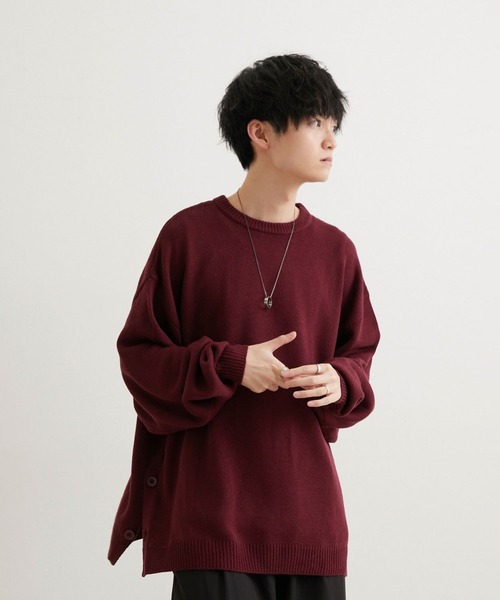 JUNRED(ジュンレッド)の「こめ×JUNRed サイドボタンルーズニットプルオーバー(ニット/セーター・メンズ・チャコールグレー/ワイン/ブルー系その他4・S/M/L)」の6枚目の写真