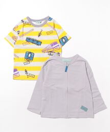 ボーダートレインプリントTシャツ&カーディガンセット
