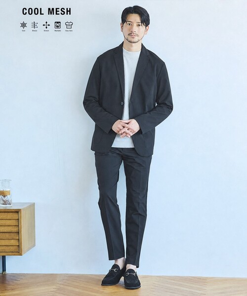 ABAHOUSE GRAY(アバハウスグレイ)の「【SMART CLOSET/上下2点セット】接触冷感 カットメッシュ セットアップ/スーツ ジャケット&スラックス(セットアップ・メンズ・グレー/ブラック/ライトグレー/ネイビー/モカ/ダークブラウン・50/46/48/44)」の2枚目の写真