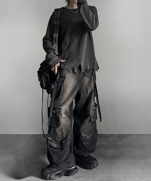 ADRER(アドラー)の「waffle damage long-T / ワッフルダメージロンT(Tシャツ/カットソー・メンズ・オフホワイト/グレー/ブラック・XS/S/M/L)」の18枚目の写真