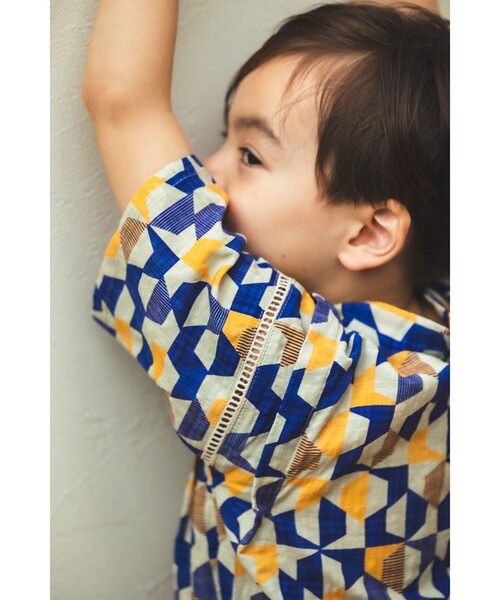 BEAMS mini(ビームスミニ)の「幾何学柄 甚平 2026SS (90~130cm)お祭り 女の子 男の子 夏休み 花火大会 夕涼み(浴衣・キッズ・ブルー/オレンジ・S(90~100)/M(110~120)/L(130~140))」の5枚目の写真