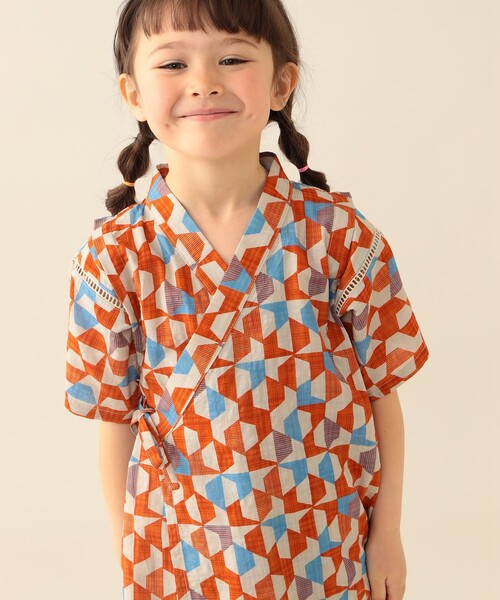 BEAMS mini(ビームスミニ)の「幾何学柄 甚平 2026SS (90~130cm)お祭り 女の子 男の子 夏休み 花火大会 夕涼み(浴衣・キッズ・ブルー/オレンジ・S(90~100)/M(110~120)/L(130~140))」の10枚目の写真