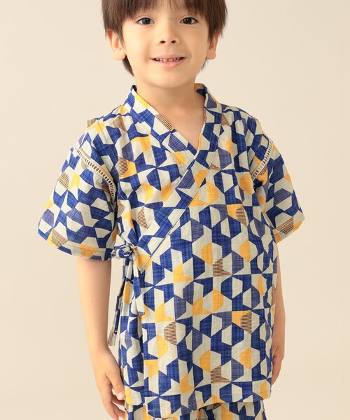 BEAMS mini(ビームスミニ)の「幾何学柄 甚平 2026SS (90~130cm)お祭り 女の子 男の子 夏休み 花火大会 夕涼み(浴衣・キッズ・ブルー/オレンジ・S(90~100)/M(110~120)/L(130~140))」の12枚目の写真