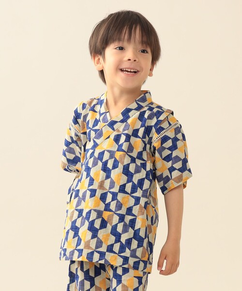 BEAMS mini(ビームスミニ)の「幾何学柄 甚平 2026SS (90~130cm)お祭り 女の子 男の子 夏休み 花火大会 夕涼み(浴衣・キッズ・ブルー/オレンジ・S(90~100)/M(110~120)/L(130~140))」の13枚目の写真