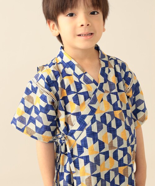 BEAMS mini(ビームスミニ)の「幾何学柄 甚平 2026SS (90~130cm)お祭り 女の子 男の子 夏休み 花火大会 夕涼み(浴衣・キッズ・ブルー/オレンジ・S(90~100)/M(110~120)/L(130~140))」の14枚目の写真