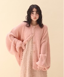 clear button volume knit cardigan