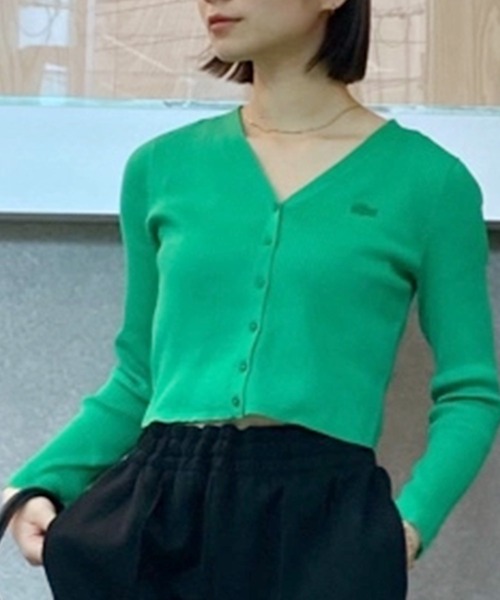 LACOSTE(ラコステ)の「UVカット クールマックスリブニットカーディガン(カーディガン/ボレロ・レディース・グリーン/ホワイト/ブラック/スカイブルー/ライトグレー・40/36/38/34)」の4枚目の写真