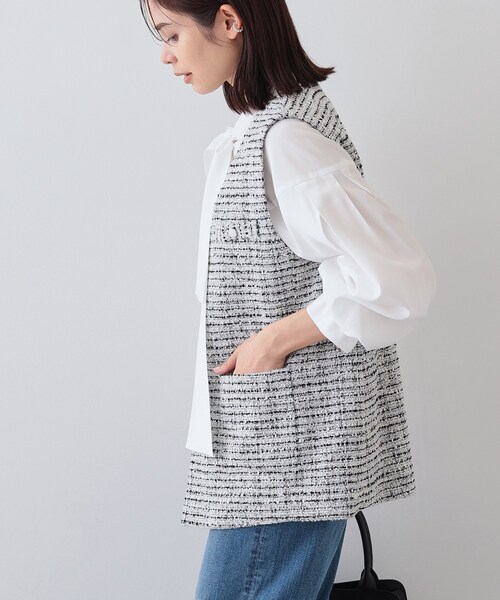 INDIVI(インディヴィ)の「【2点セット/UVケア】ツイードジレ&ボウタイブラウス カセット服(その他トップス・レディース・アイボリー系3/ホワイト系6/ブラック系3・05/15 /38/13/34)」の6枚目の写真