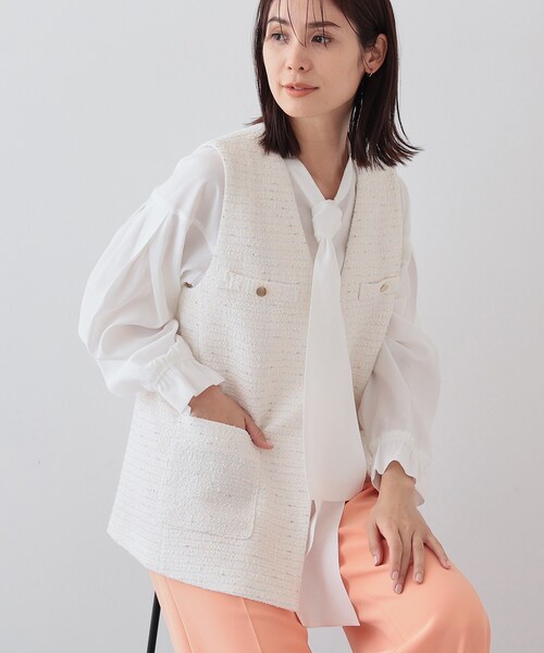 INDIVI(インディヴィ)の「【2点セット/UVケア】ツイードジレ&ボウタイブラウス カセット服(その他トップス・レディース・アイボリー系3/ホワイト系6/ブラック系3・05/15 /38/13/34)」の13枚目の写真