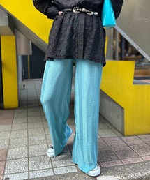 mi via loca | 【セルフカット】シャイニーストライプWAVE柄プリーツパンツ(その他パンツ)