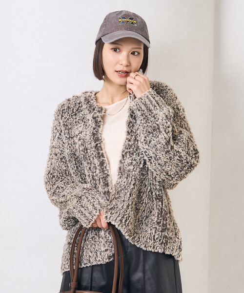 FREAK'S STORE(フリークスストア)の「ファー ニット コート(ノーカラージャケット・レディース・ブラウン/オフホワイト/グレー・フリ-)」の18枚目の写真
