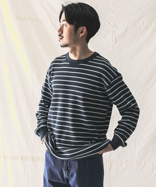 MILLER(ミラー)の「『別注』Miller×URBAN RESEARCH ワッフルボーダーT-SHIRTS(Tシャツ/カットソー・メンズ・ホワイト/グレー/ブルー系その他・LARGE/MEDIUM)」の3枚目の写真