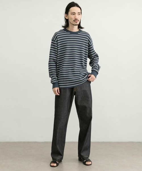 MILLER(ミラー)の「『別注』Miller×URBAN RESEARCH ワッフルボーダーT-SHIRTS(Tシャツ/カットソー・メンズ・ホワイト/グレー/ブルー系その他・LARGE/MEDIUM)」の4枚目の写真