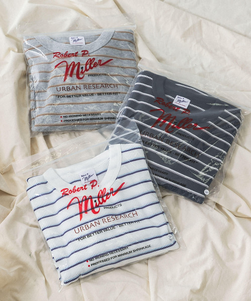 MILLER(ミラー)の「『別注』Miller×URBAN RESEARCH ワッフルボーダーT-SHIRTS(Tシャツ/カットソー・メンズ・ホワイト/グレー/ブルー系その他・LARGE/MEDIUM)」の5枚目の写真