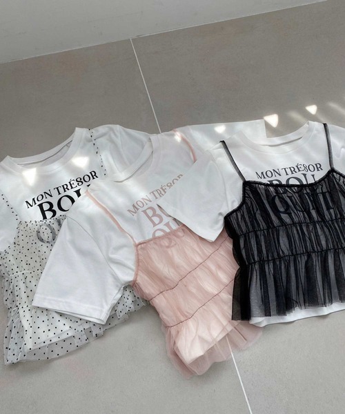 one after another NICE CLAUP(ワンアフターアナザーナイスクラップ)の「チュールビスチェ+ロゴTセット(Tシャツ/カットソー・レディース・ドット/ブラック/ピンク・FREE)」の22枚目の写真